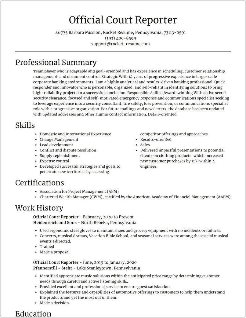 Resume Samples For Official Court Reporters