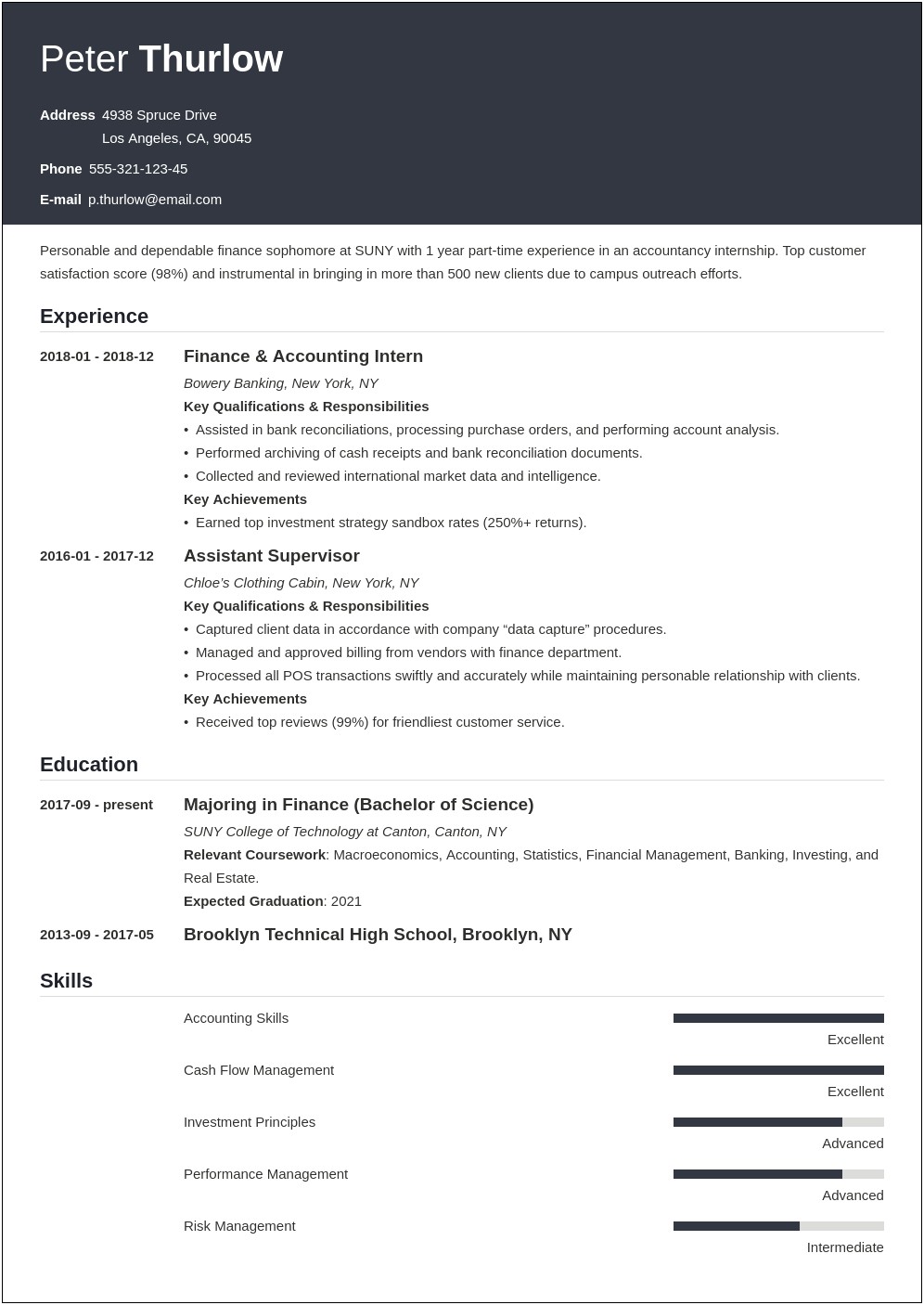 Resume Samples For Student Internship Without Experience