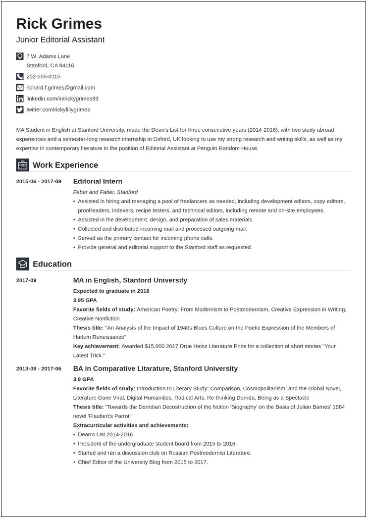 Resume Samples For Students Applying To Graduate School