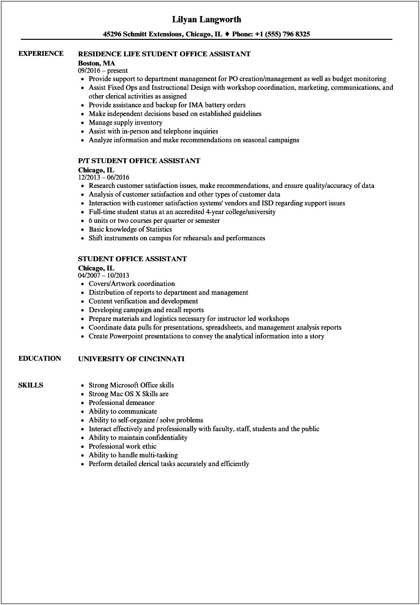 Resume Samples For Students Seeking Graduate Administrative Assistant