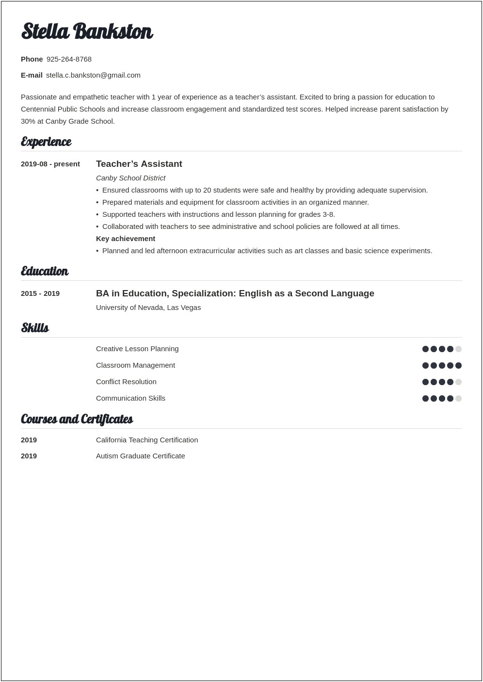 Resume Samples For Teachers With No Experience Pdf