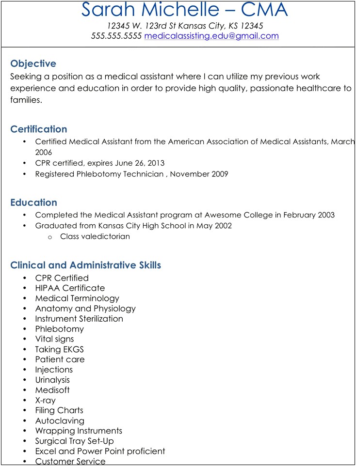 Resume Samples Ftc Pembroke Medical Assistant