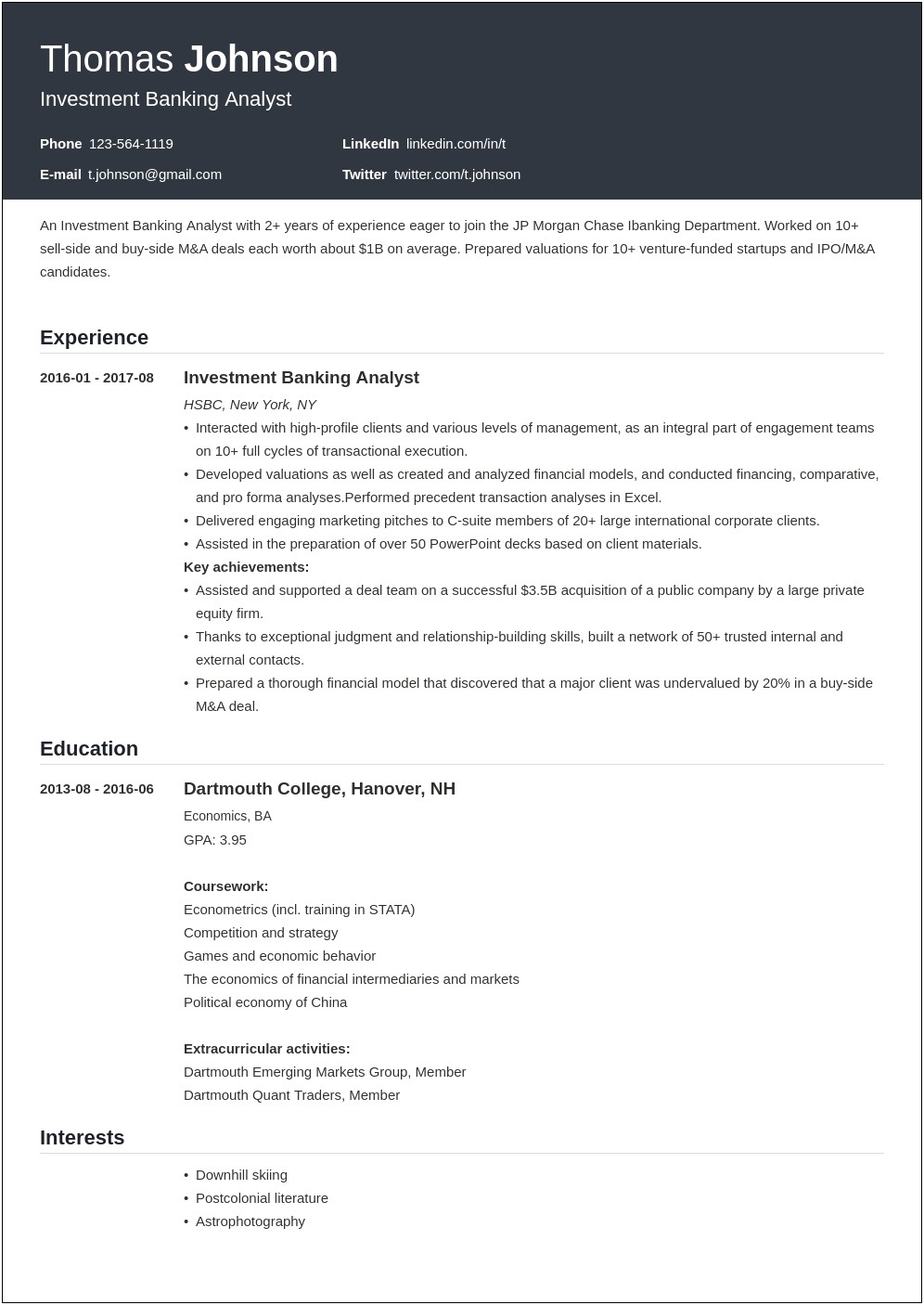 Resume Samples Of Experience In Financial Services