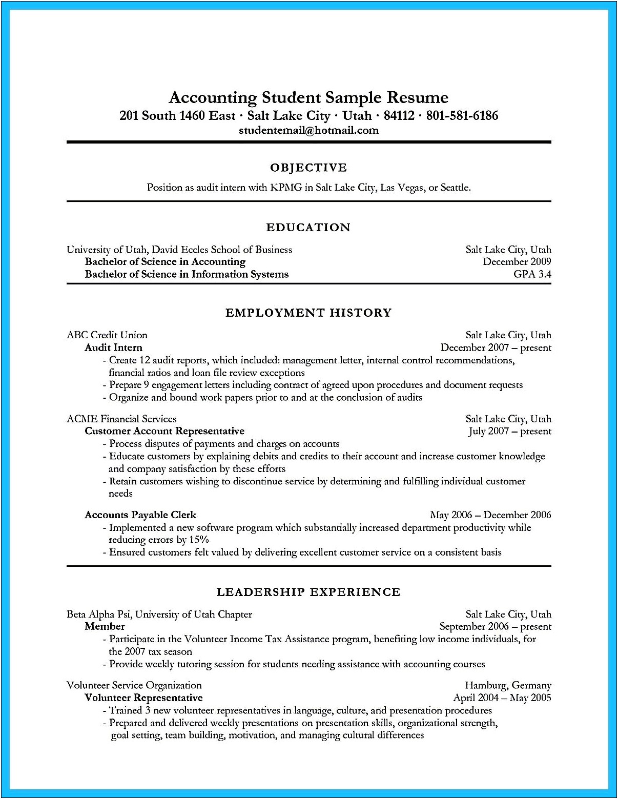 Resume Samples That Include Internship Experience