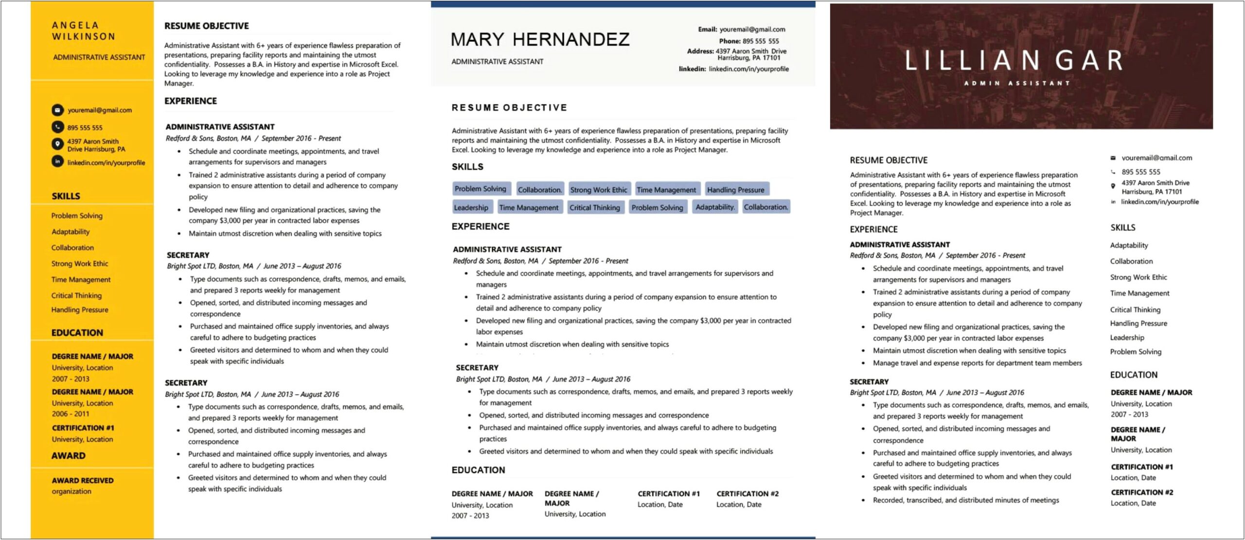 Resume School Only Attended One Year