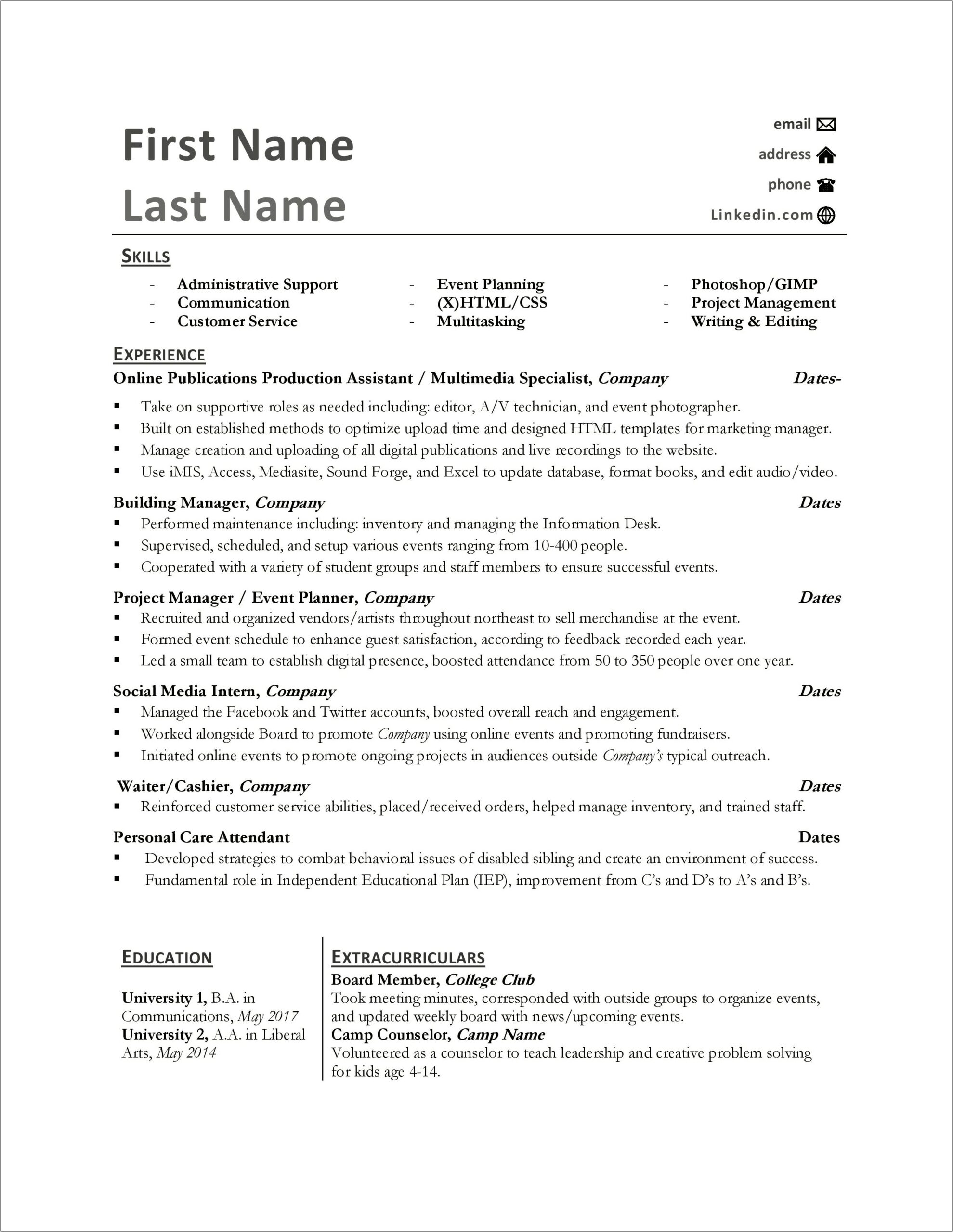 Resume Several Jobs At One Company