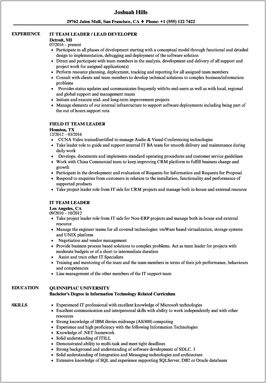 Resume Skill Term For Managing A Team