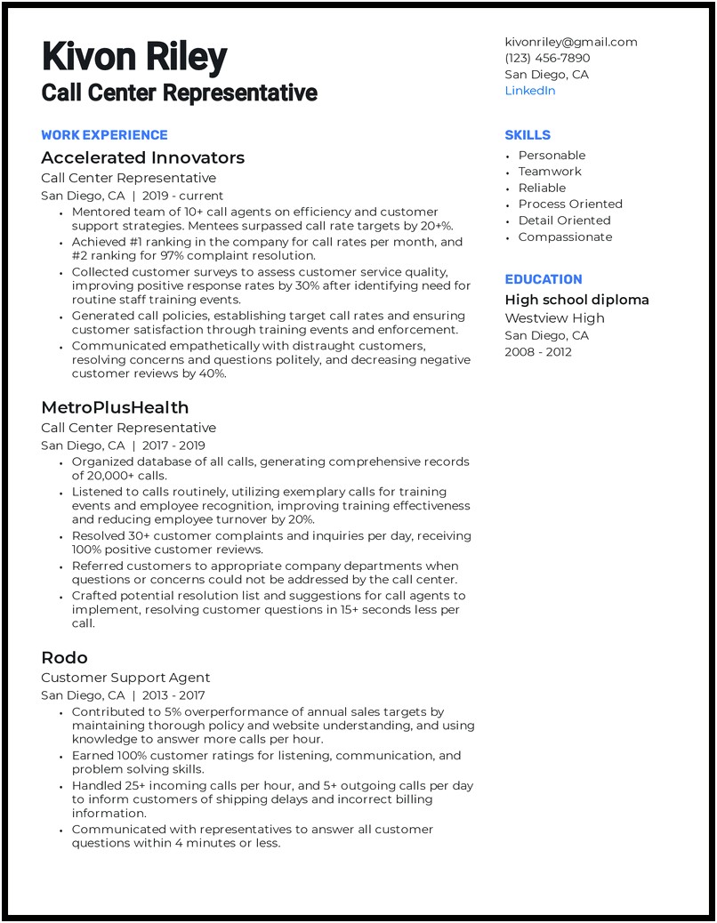 Resume Skills And Abilities For Call Center Agent