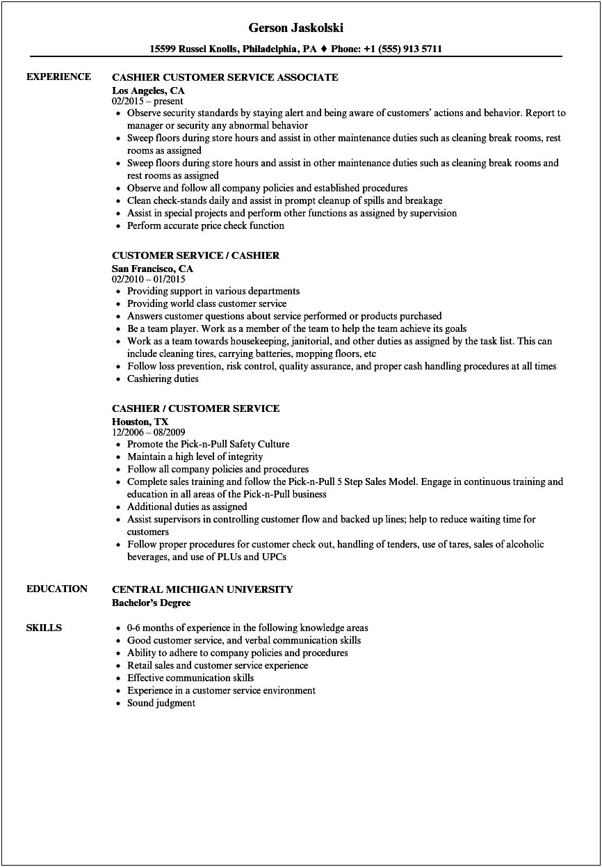 Resume Skills And Abilities For Customer Service Rep