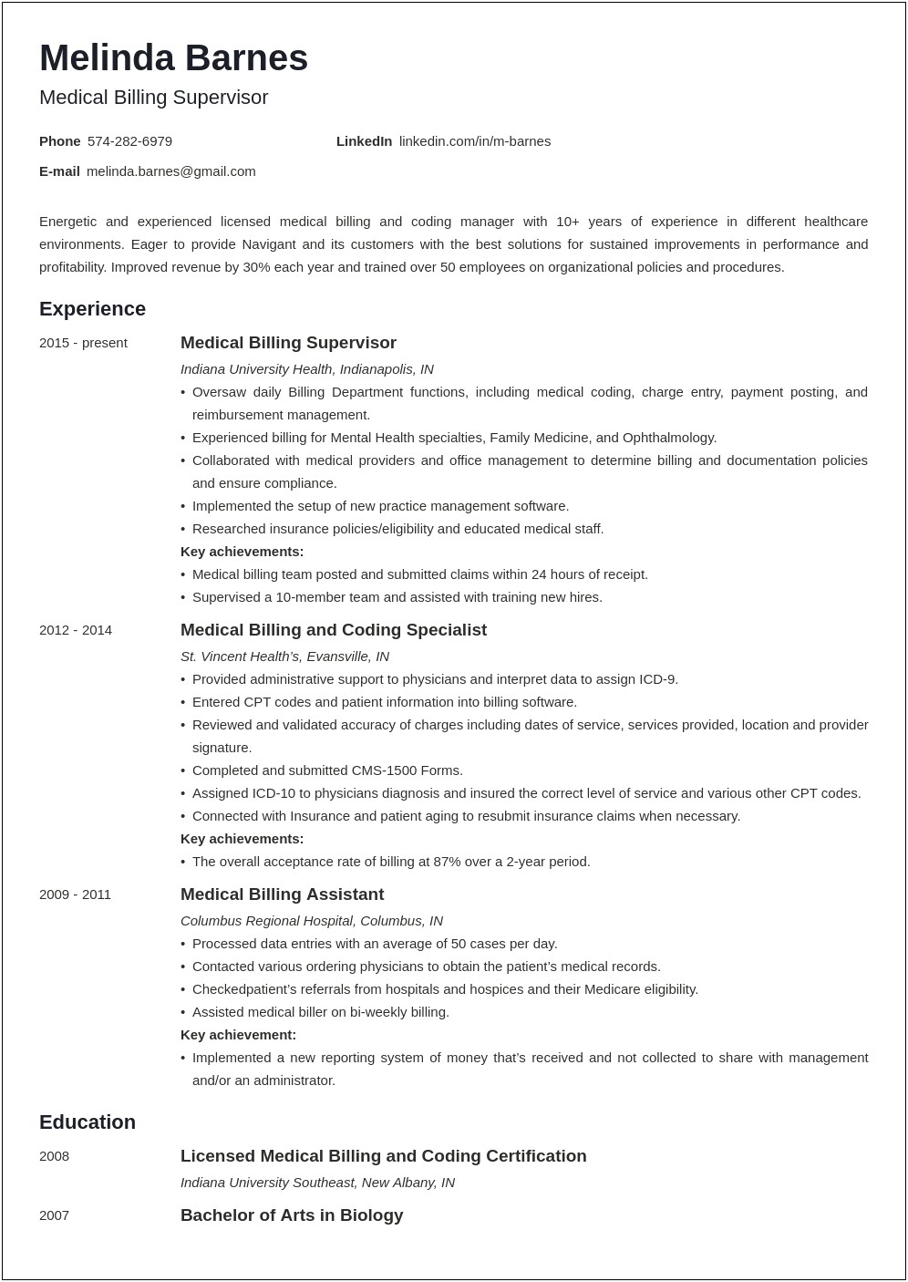 Resume Skills And Abilities For Medical Biller