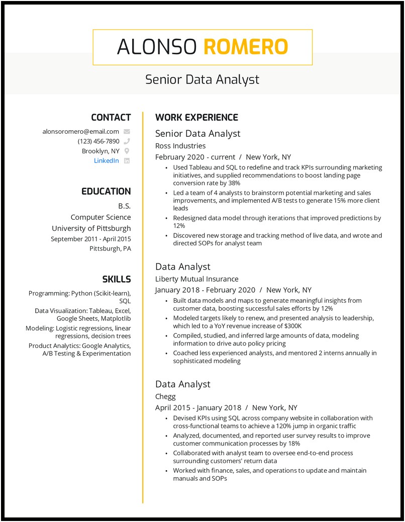 Resume Skills For A Senior Data Analyst