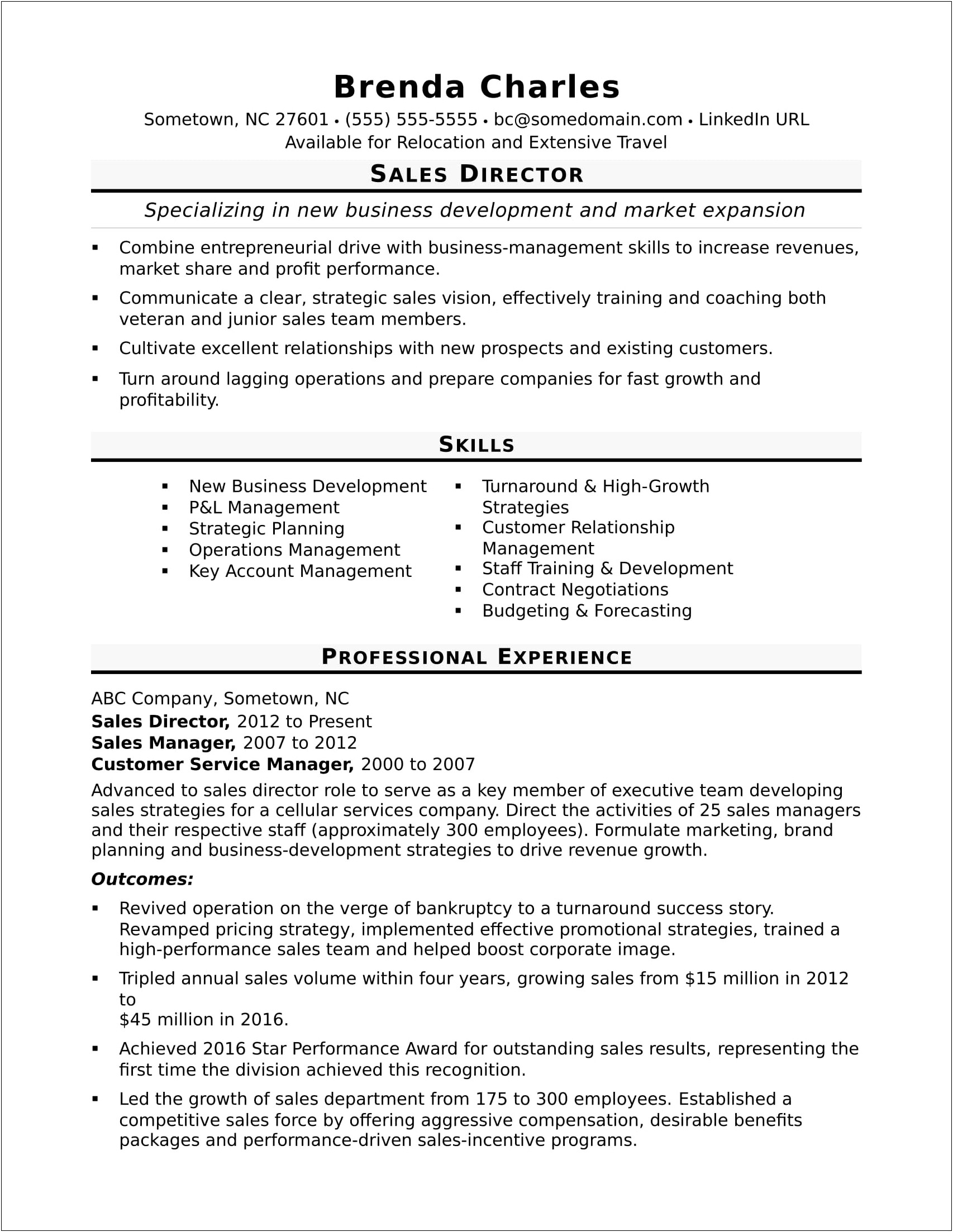 Resume Skills For Director Of Sales