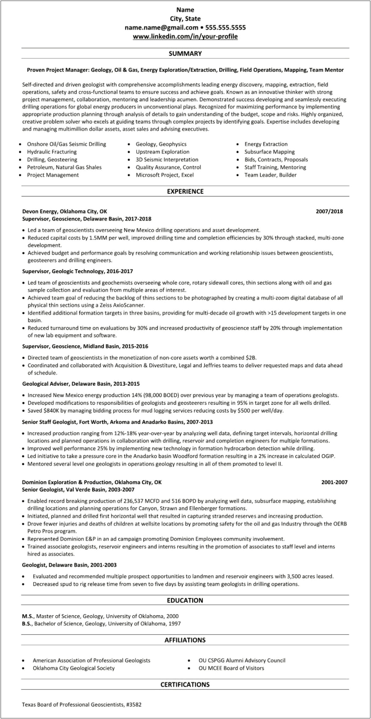 Resume Skills For Oil And Gas Industry