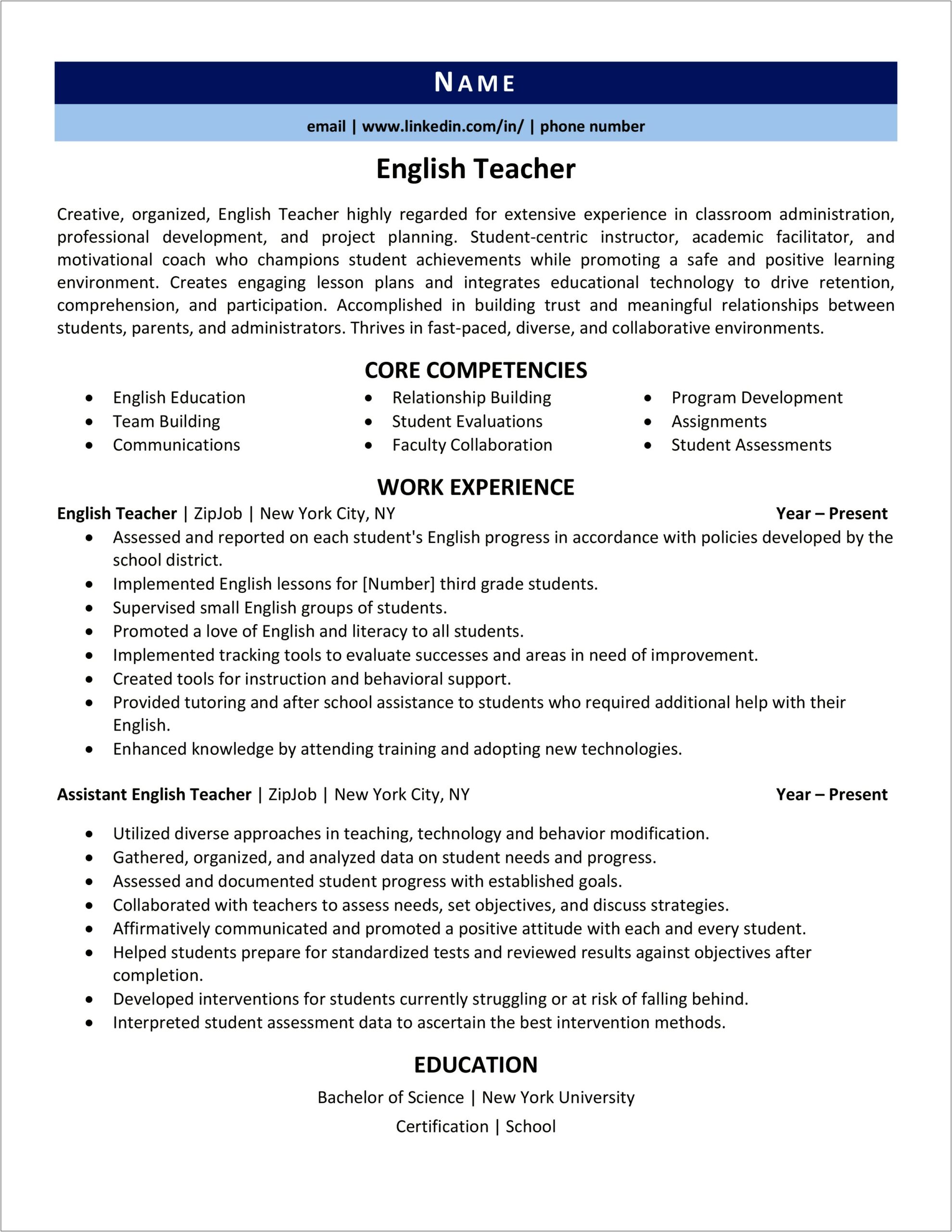 Resume Statement Examples Early Childhood Educator
