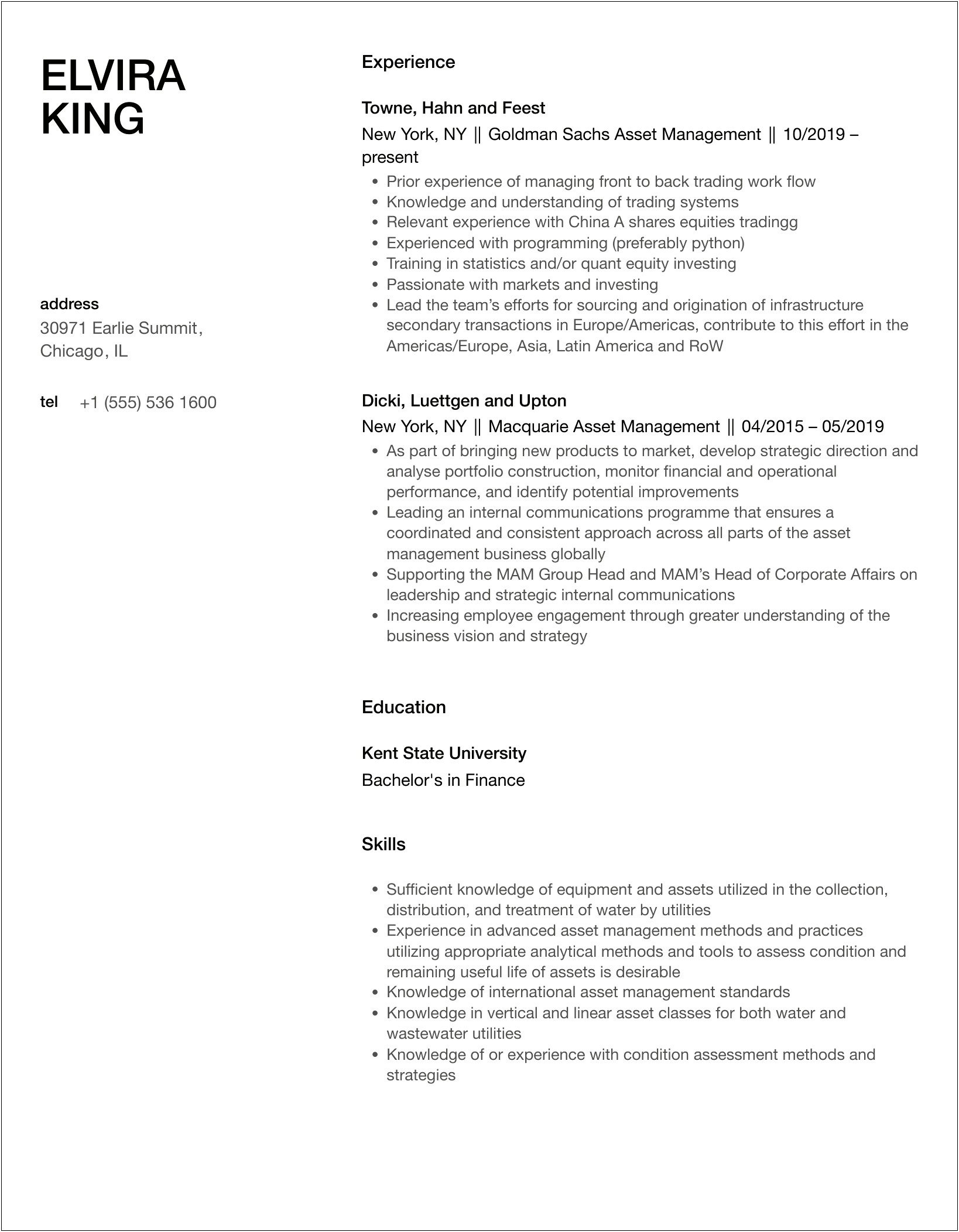 Resume Statement For Assets Lifecycle Management