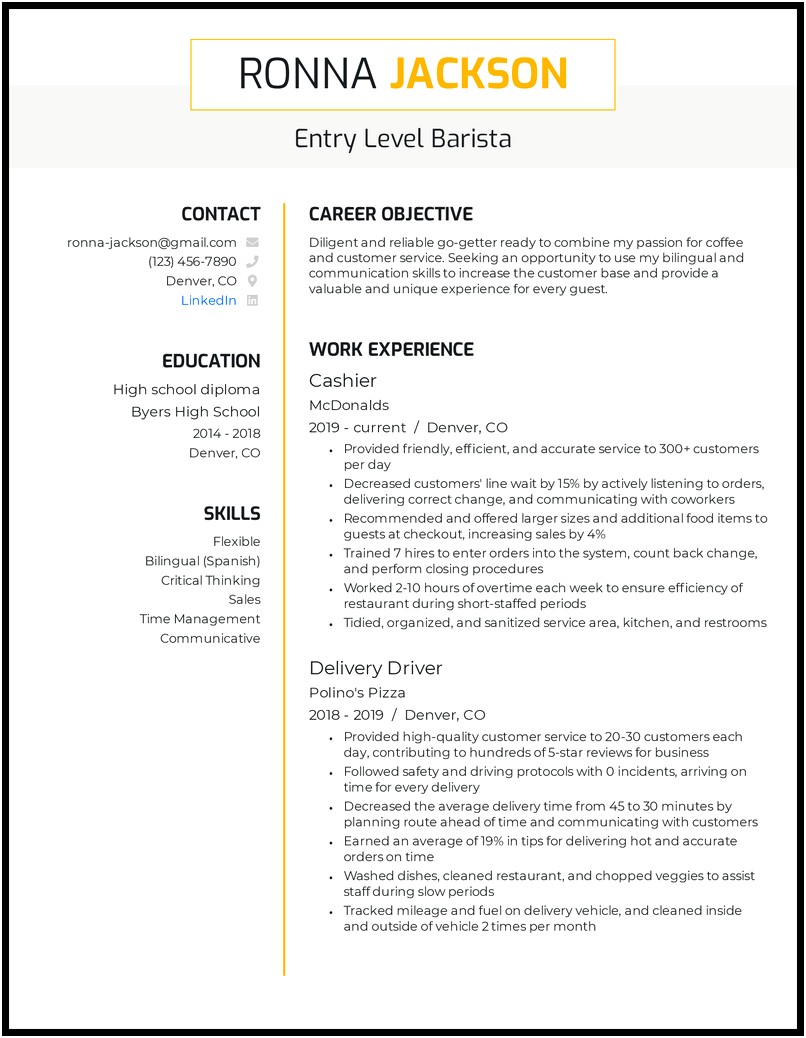 Resume Statement Of Purpose Examples For Baristas