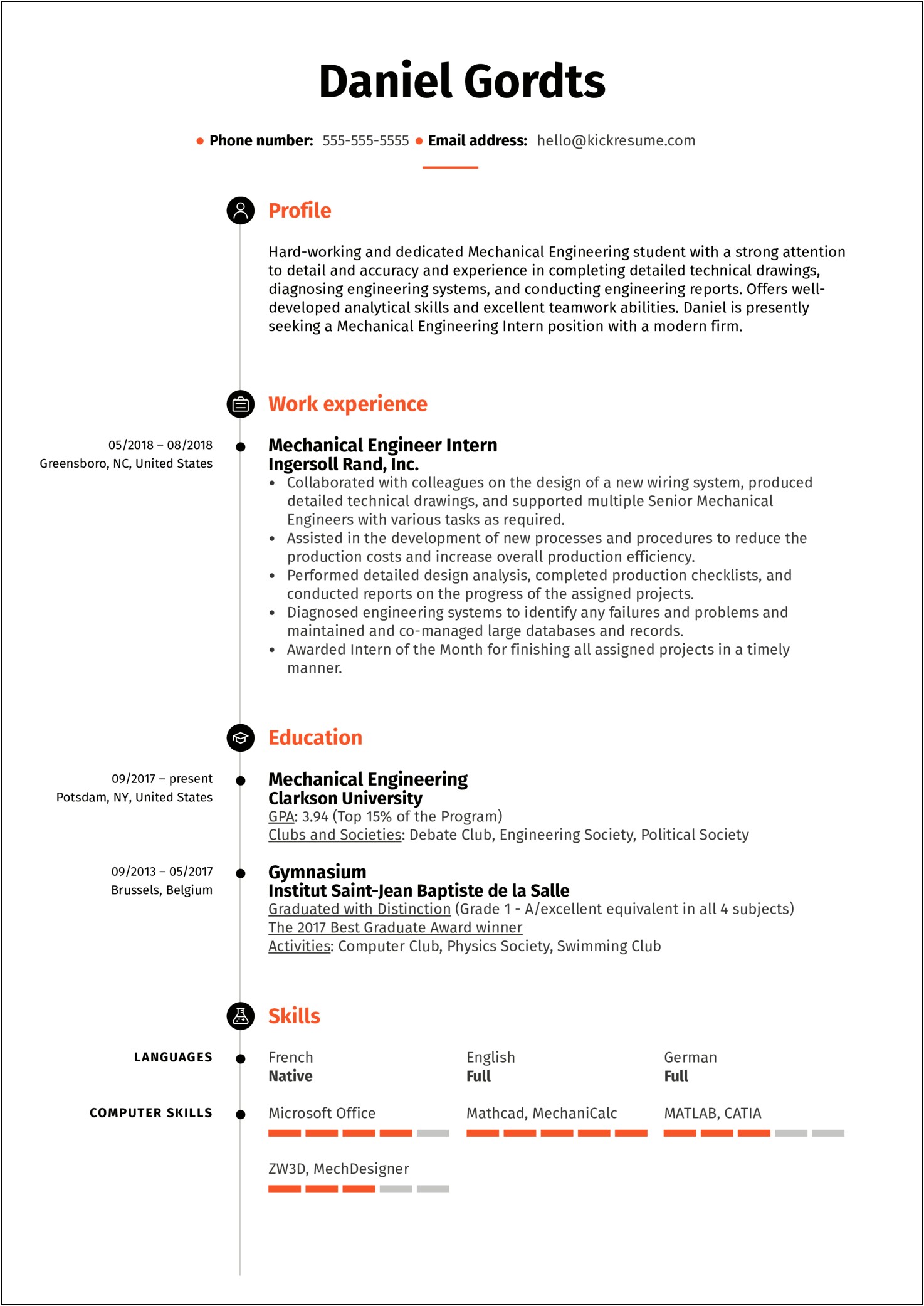 Resume Summary Example For A Mechanical Engineer