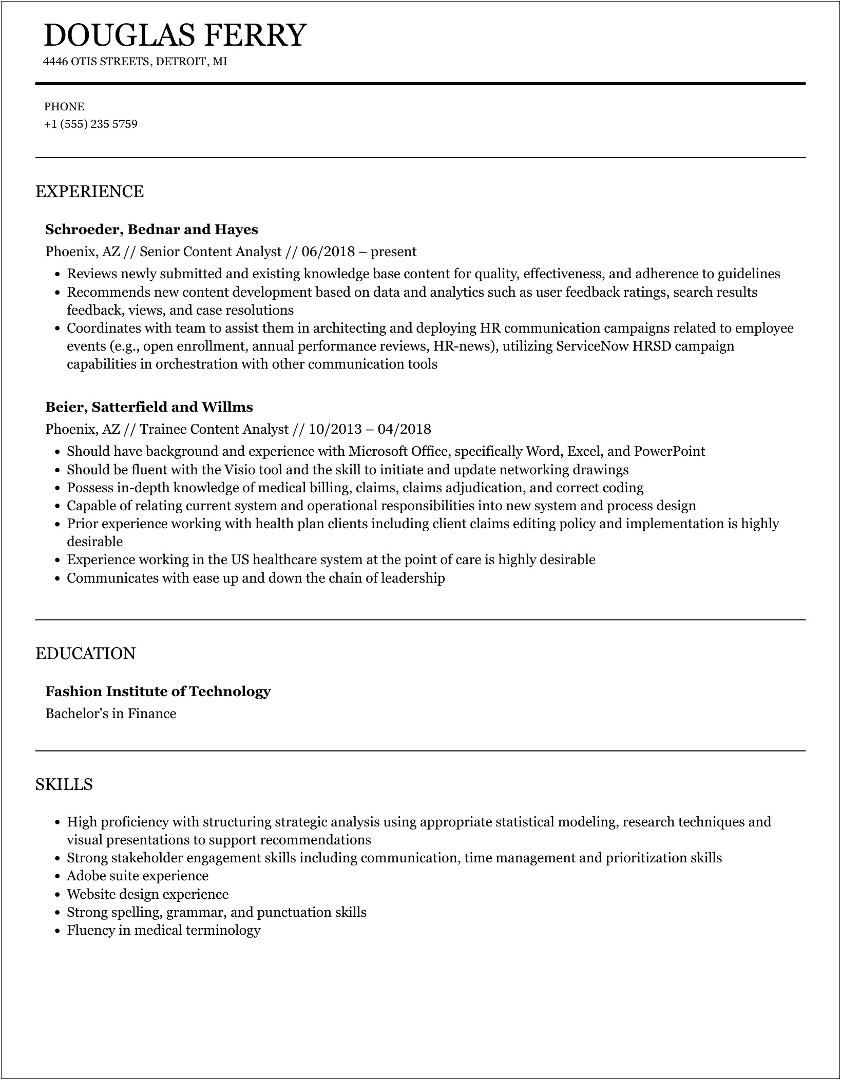 Resume Summary Examples For Content Analyst