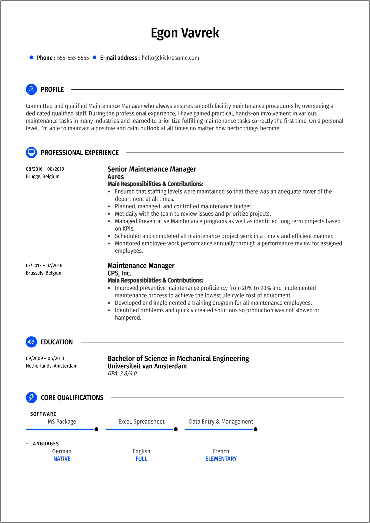 Resume Summary Examples For Maintenance Supervisor