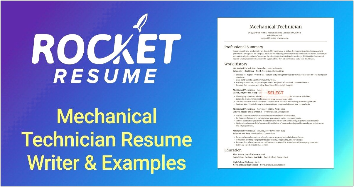 Resume Summary Examples For Mechanical Technician