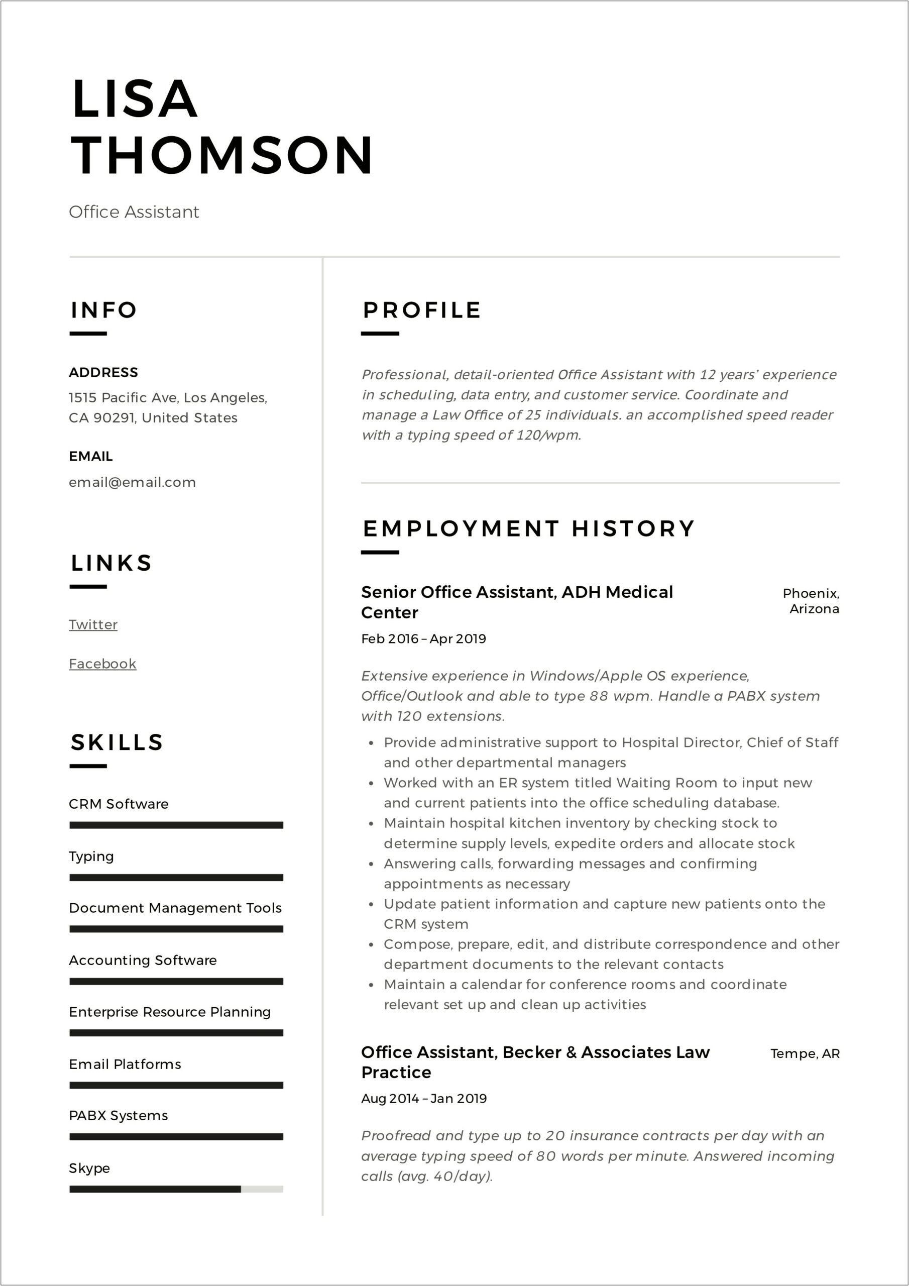 Resume Summary Examples For Office Assistant