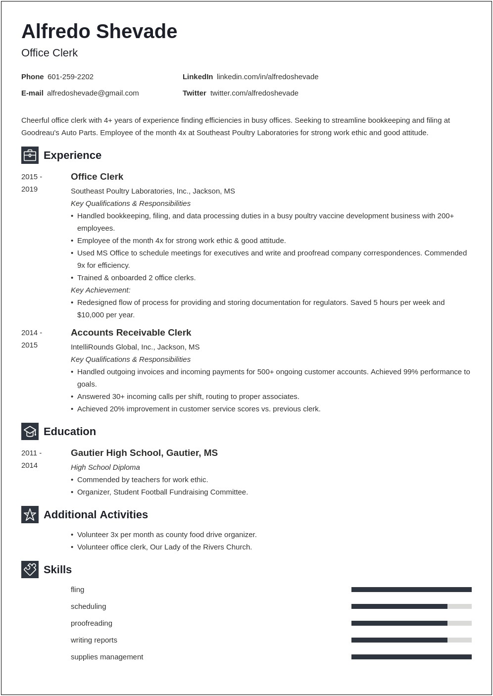 Resume Summary Examples For Office Clerk