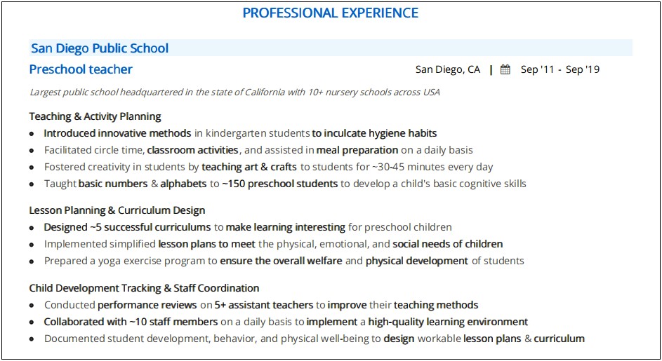 Resume Summary Examples For Pre K Teacher