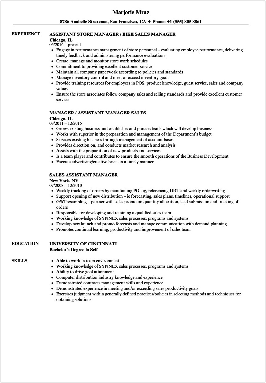 Resume Summary Examples For Retail Assistant Manager