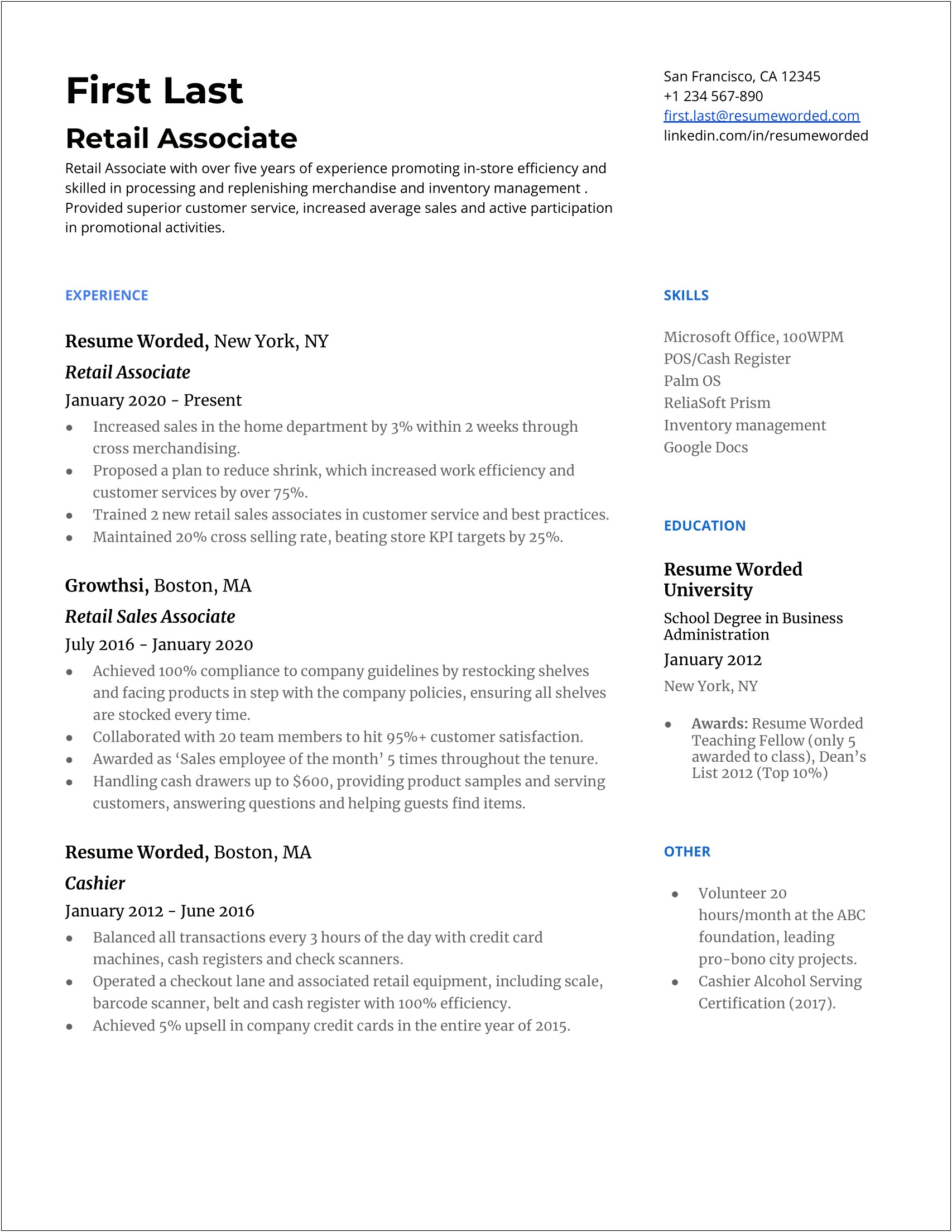 Resume Summary Examples For Retail Sales