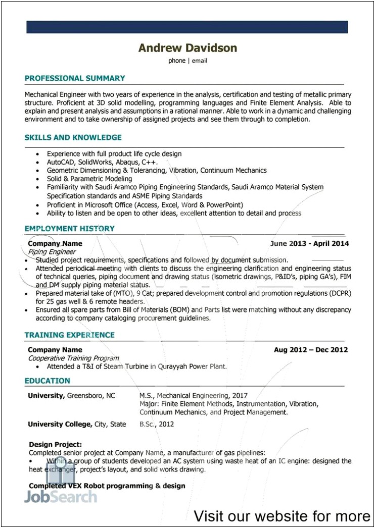 Resume Summary Examples For Senior Engineer