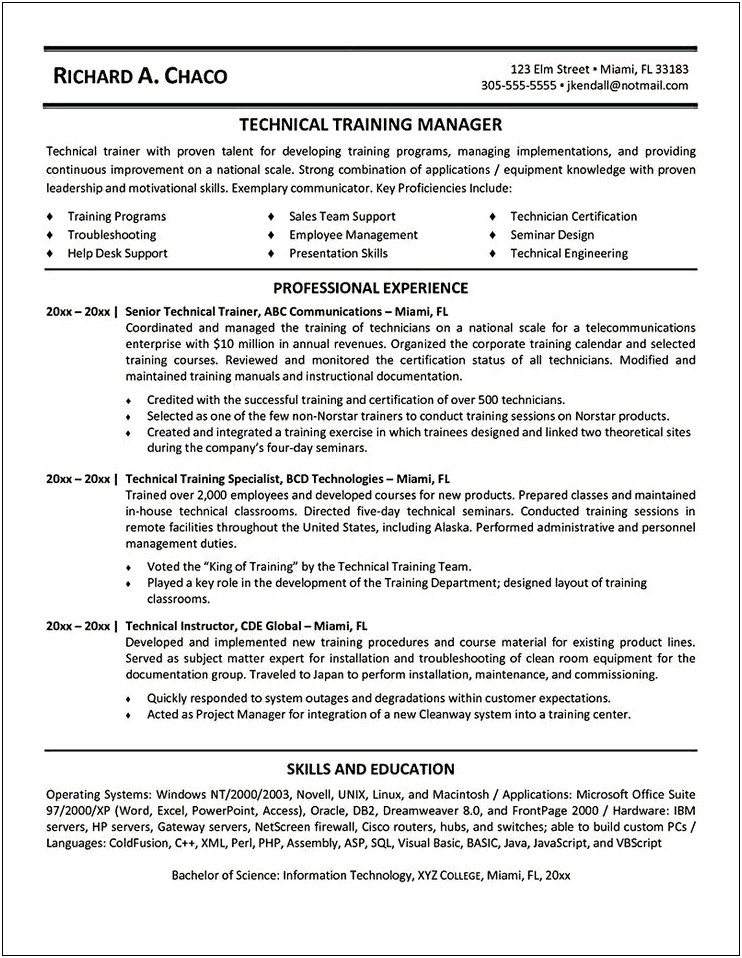 Resume Summary Examples For Training Position