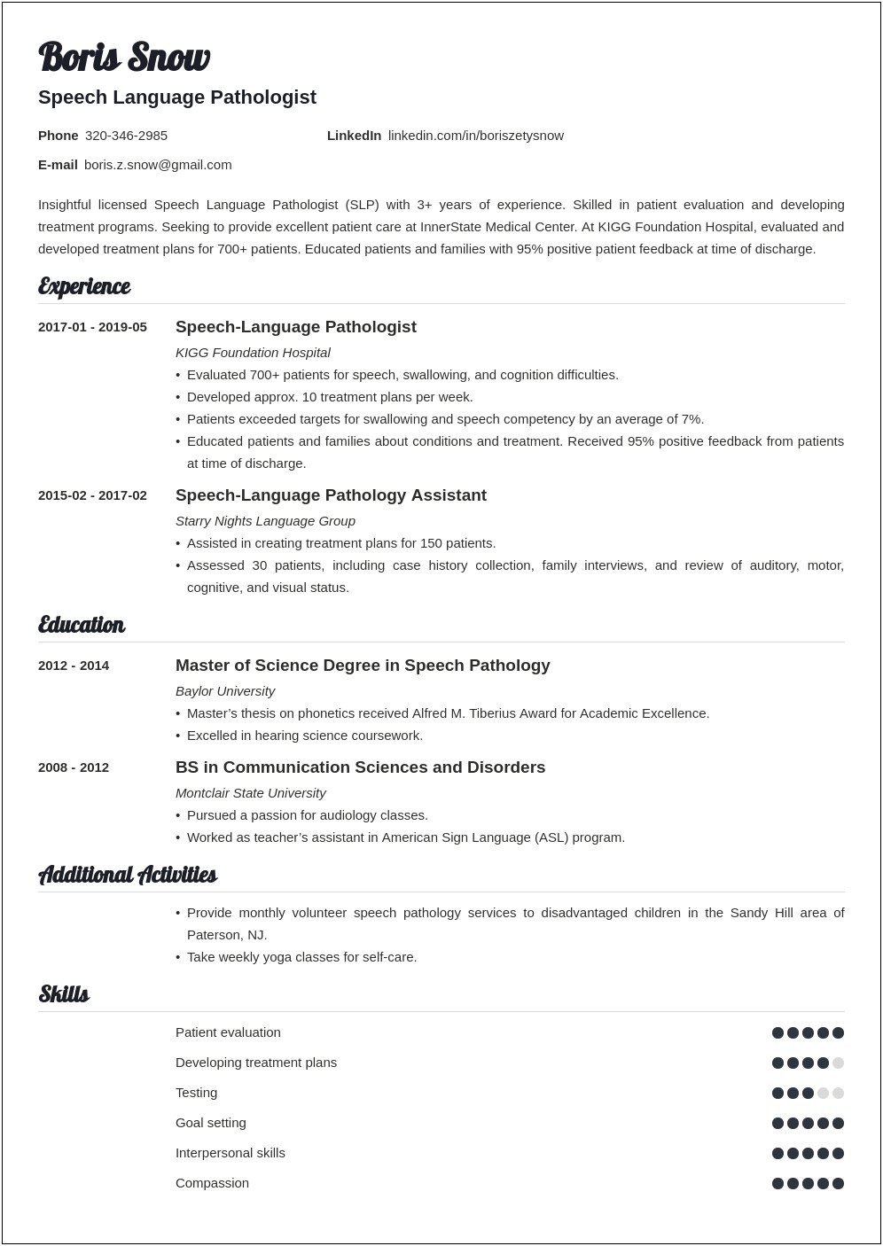 Resume Summary Examples Speech Language Pathologist