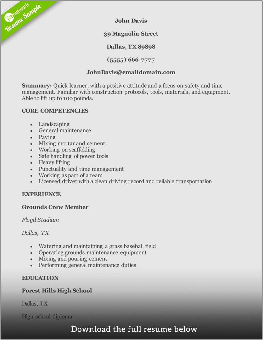 Resume Summary For Cconstruction Materkiqls Tester