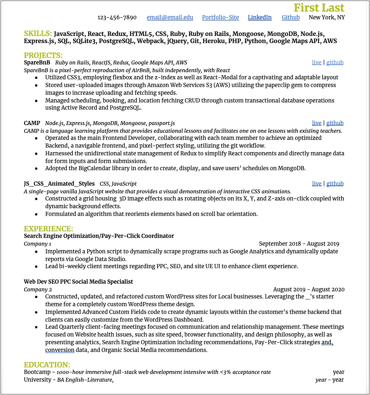 Resume Summary For Coding Bootcamp Grads