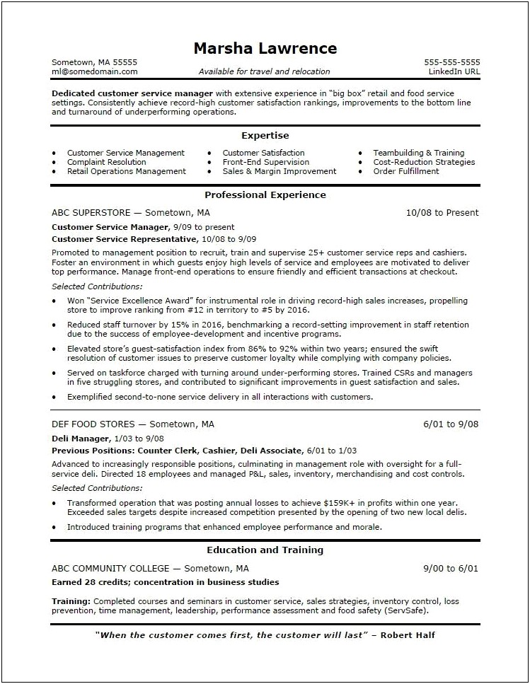 Resume Summary For Customer Care Executive