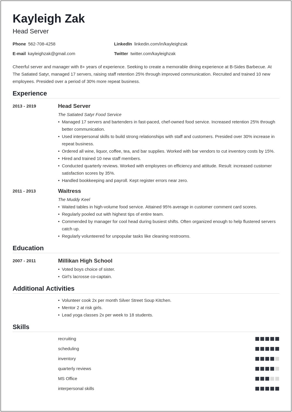 Resume Summary For Food Preparation Worker