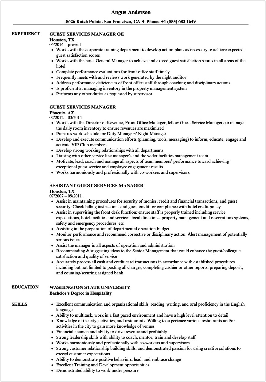 Resume Summary For Hospitality And Client Service