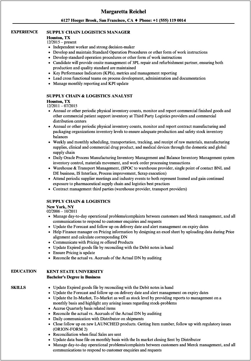Resume Summary For Logistics And Supply Chain Agent
