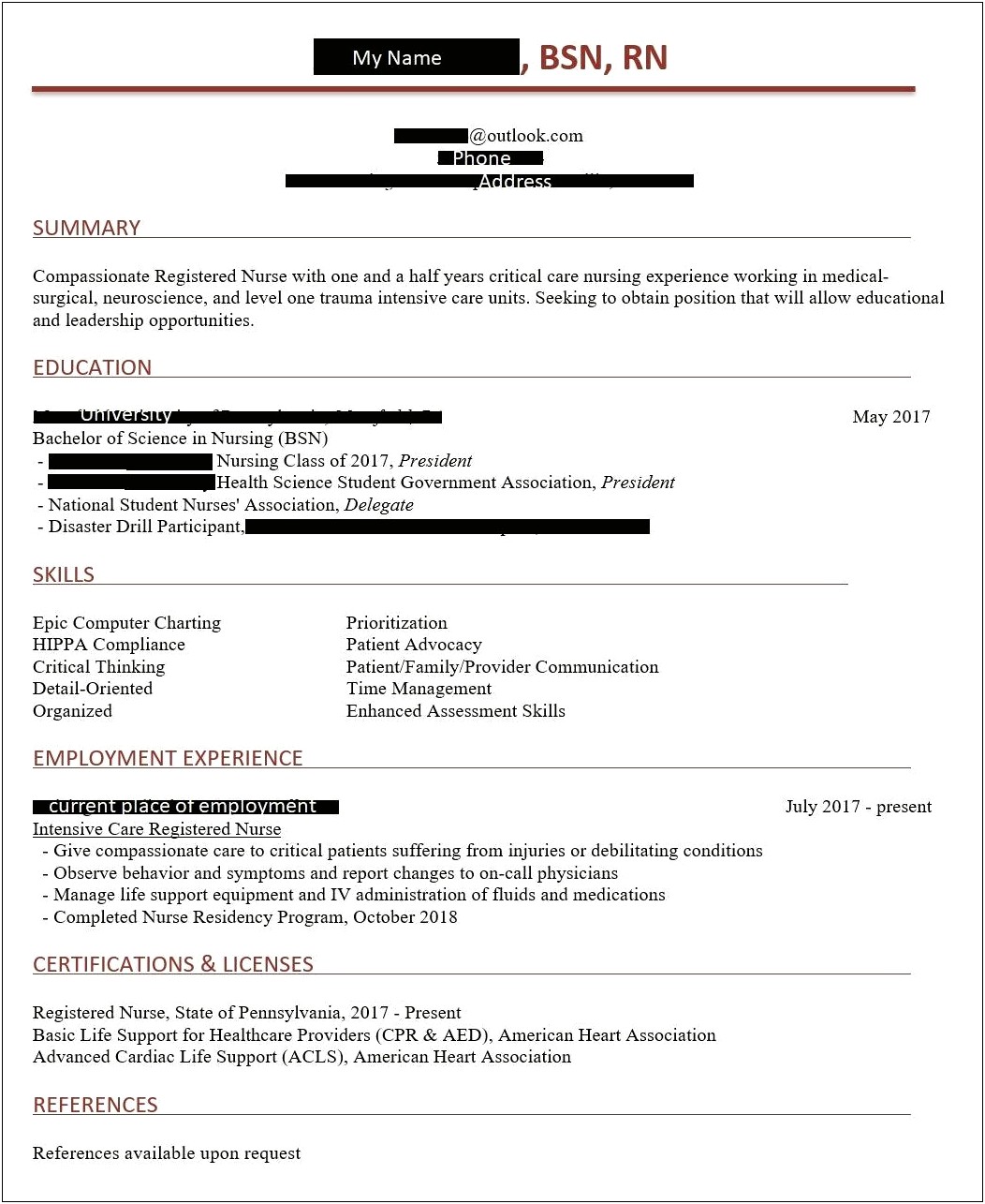 Resume Summary For New Graduate Nurse