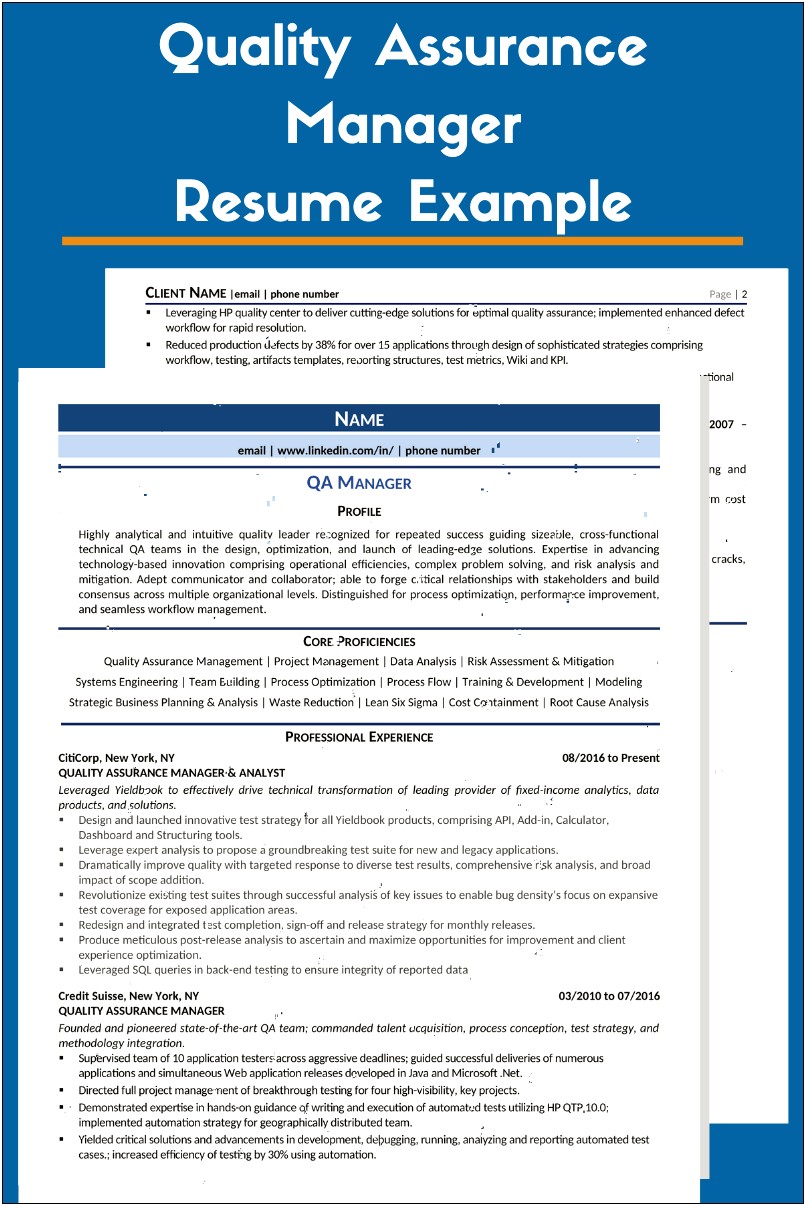 Resume Summary For Quality Assurance Manager