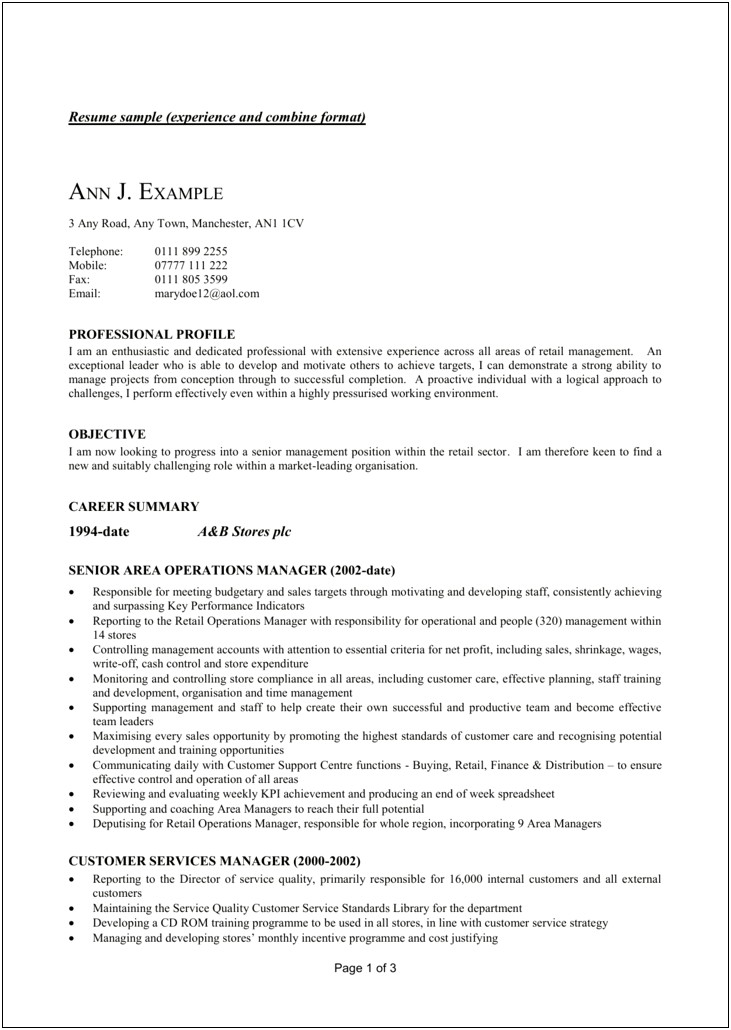 Resume Summary For Senior Customer Service Manager