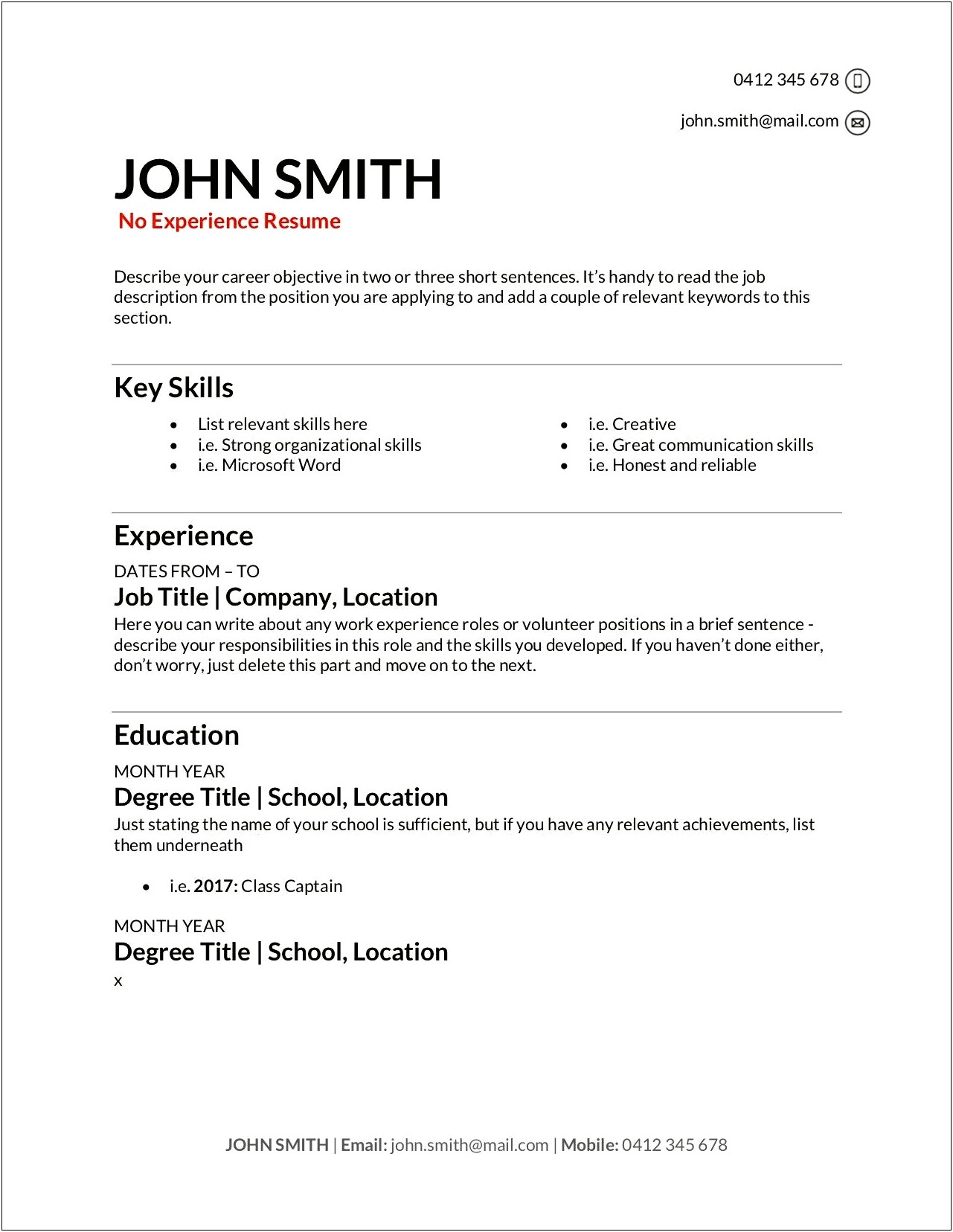 Resume Summary For Teen Part Time Jobs