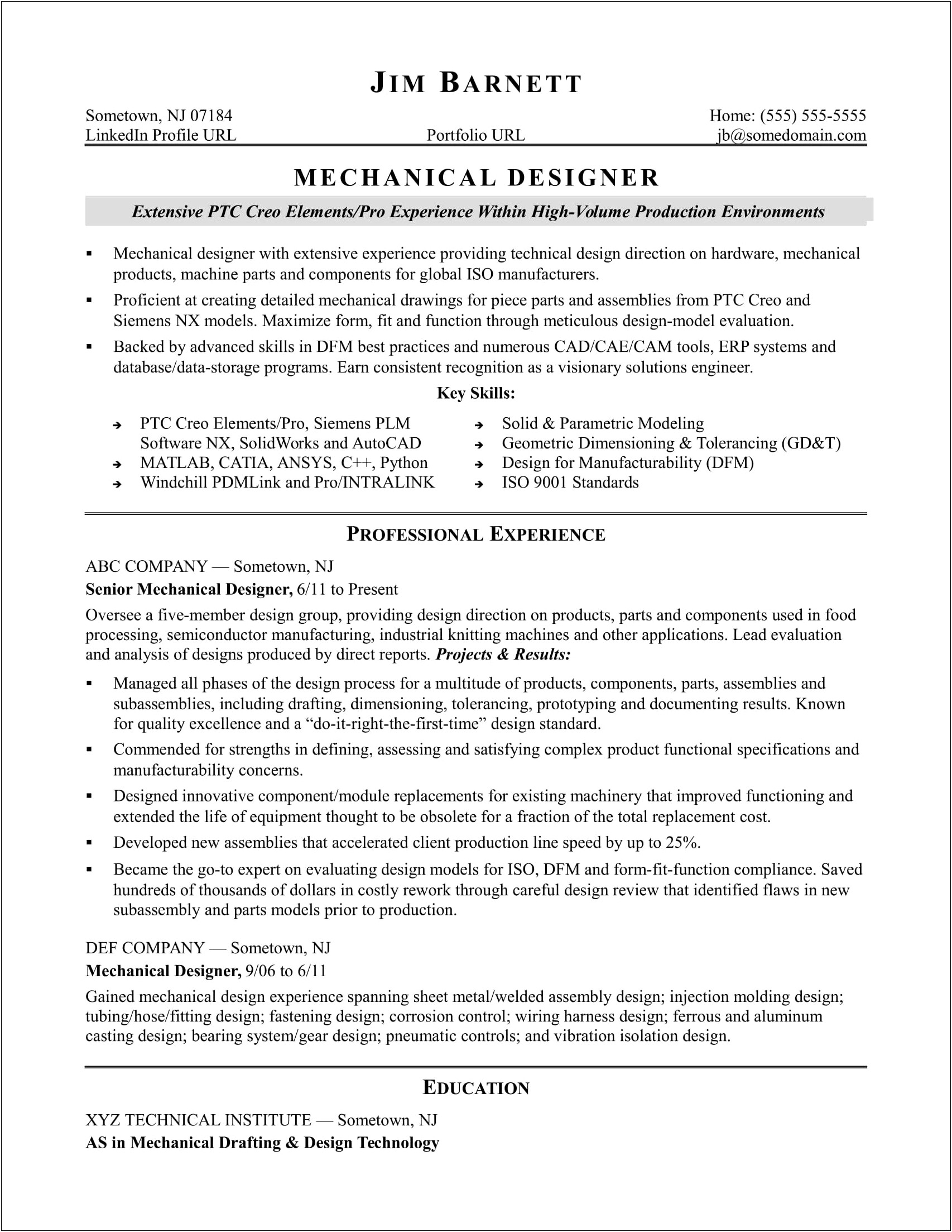 Resume Summary Of Entry Level Mechanical Engineer
