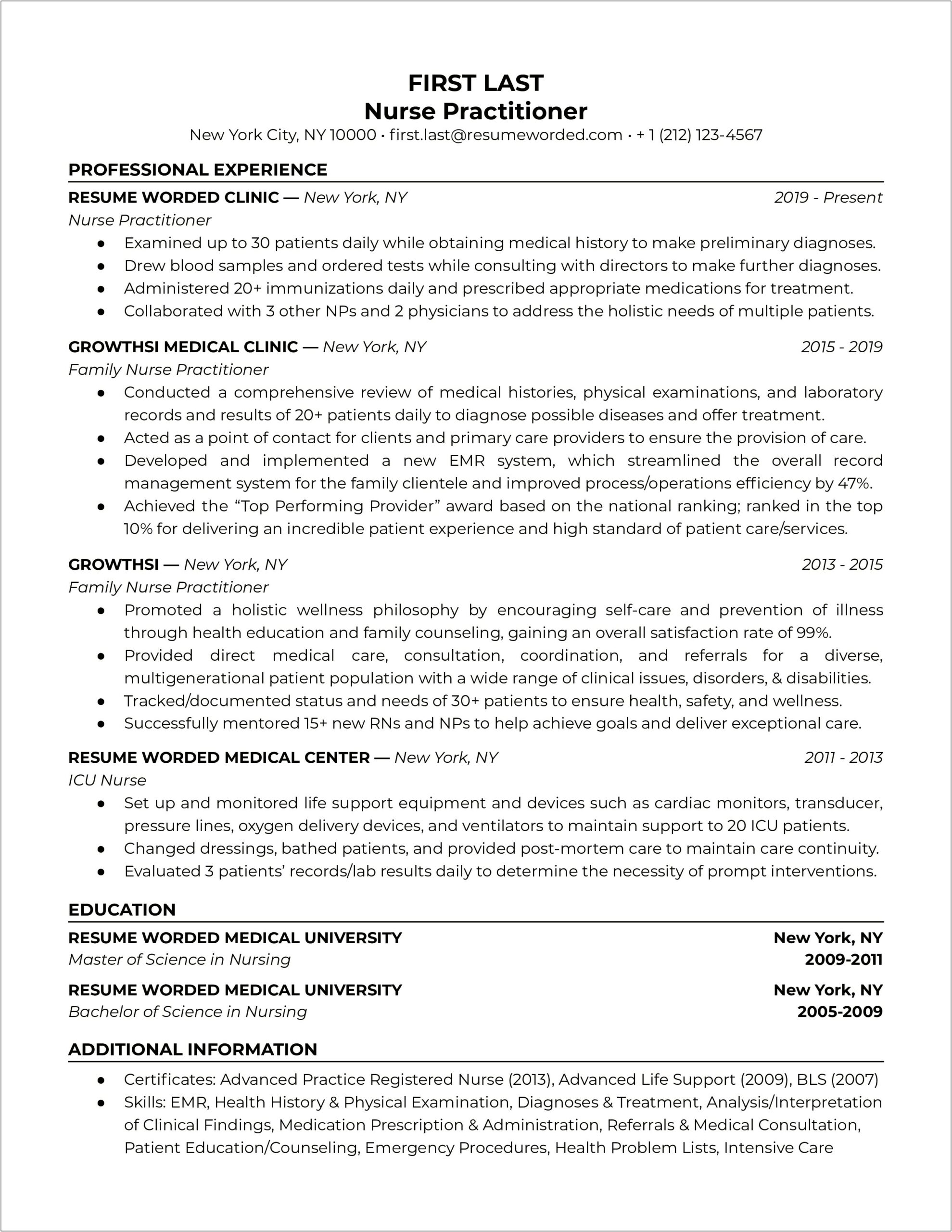 Resume Summary Qualifications Family Nurse Practitioner Student Examples