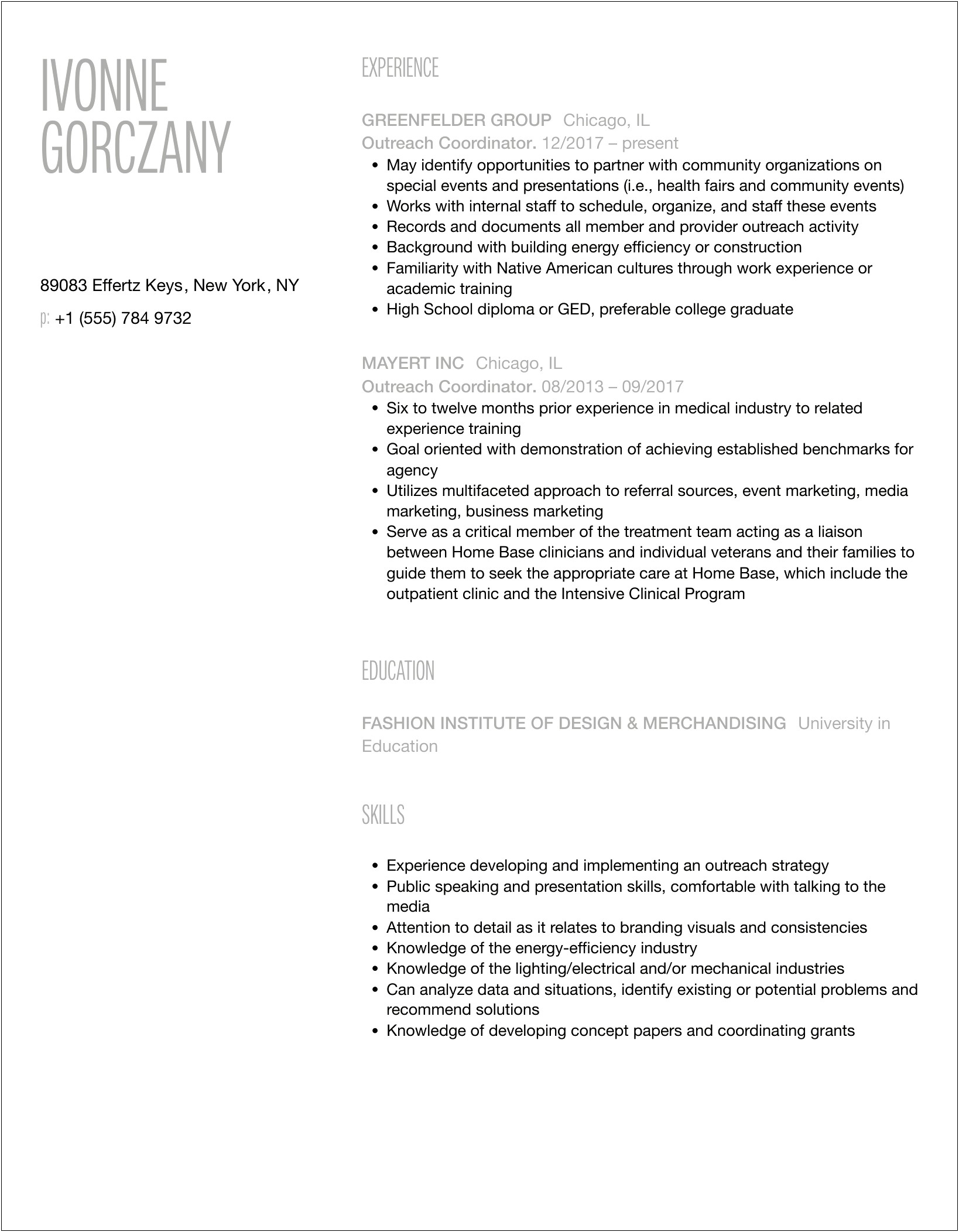 Resume Summary Section For Outreach Coordinator