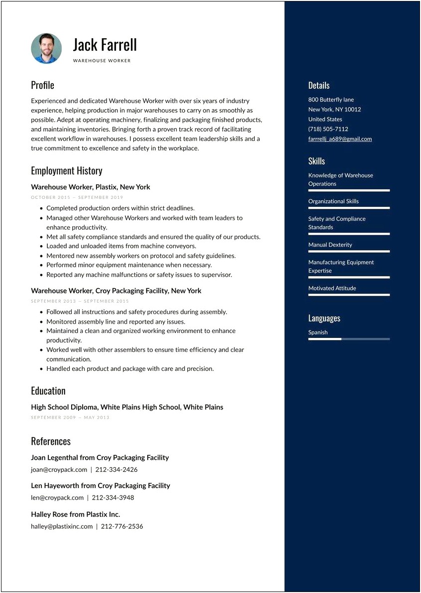 Resume Summary State For Warehouse Worker Job Description