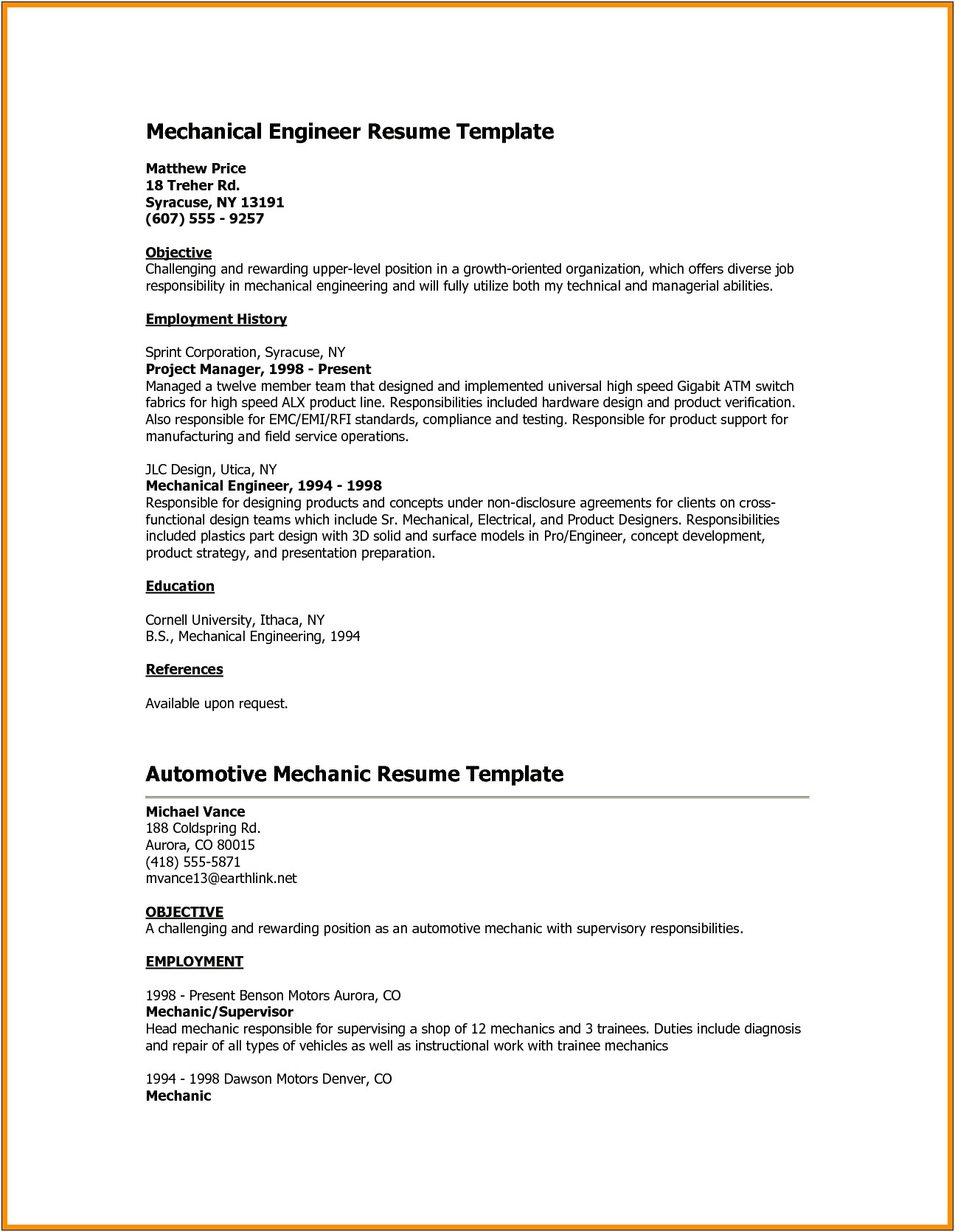 Resume Summary Statement Examples Engineer