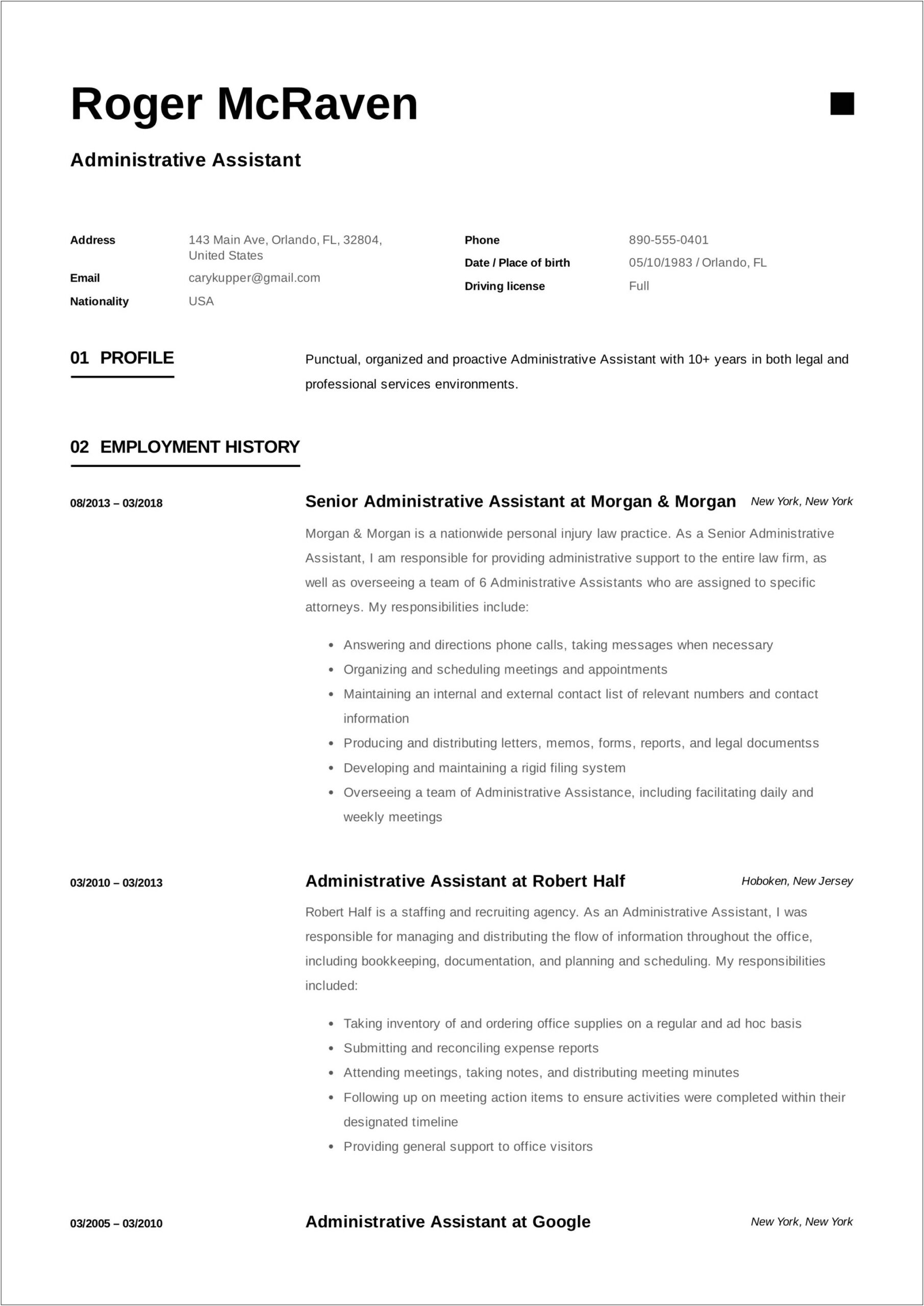 Resume Summary Statement For Administrative Assistant