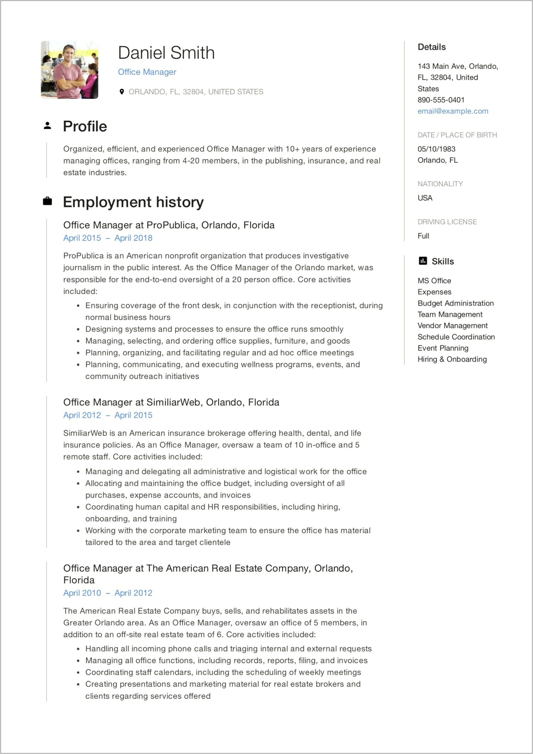 Resume Summary Statement For Office Manager