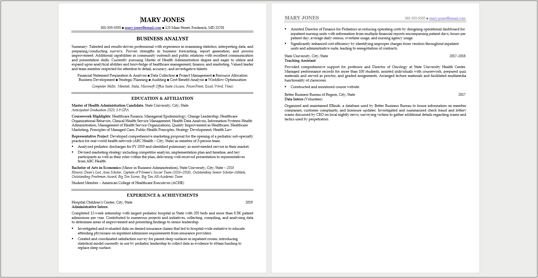 Resume Summary Statement For Recent Graduate In Business